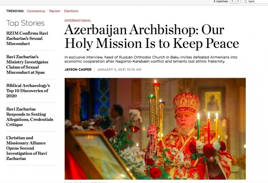 Azerbaijan Archbishop: Our holy mission is to keep peace