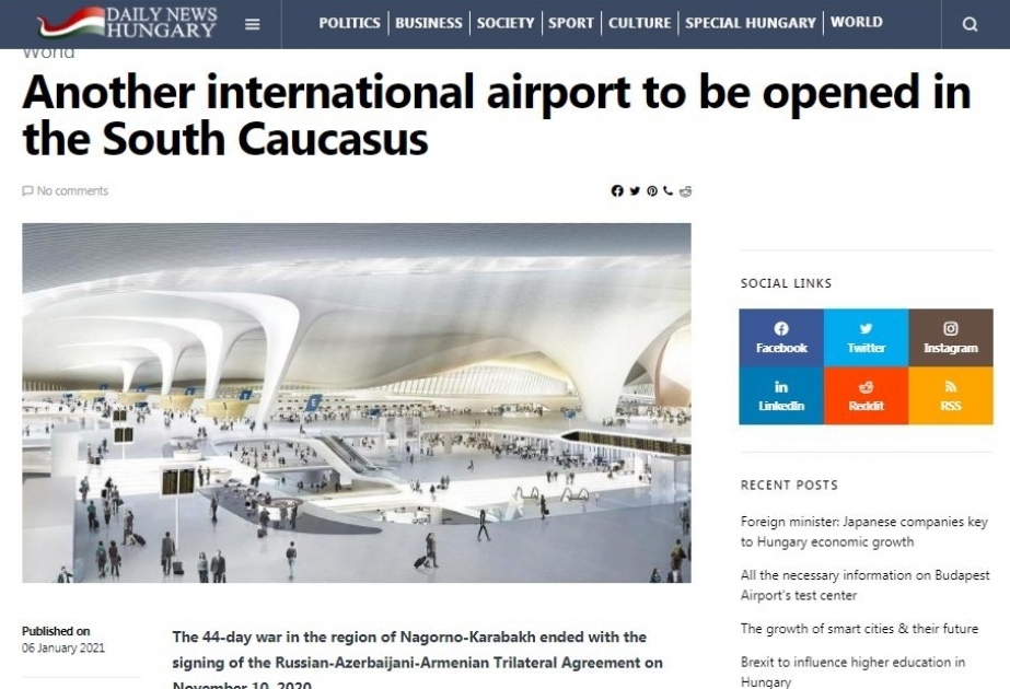 Macarıstan nəşri Azərbaycanın Füzulidə beynəlxalq aeroport açmaq planları barədə yazıb