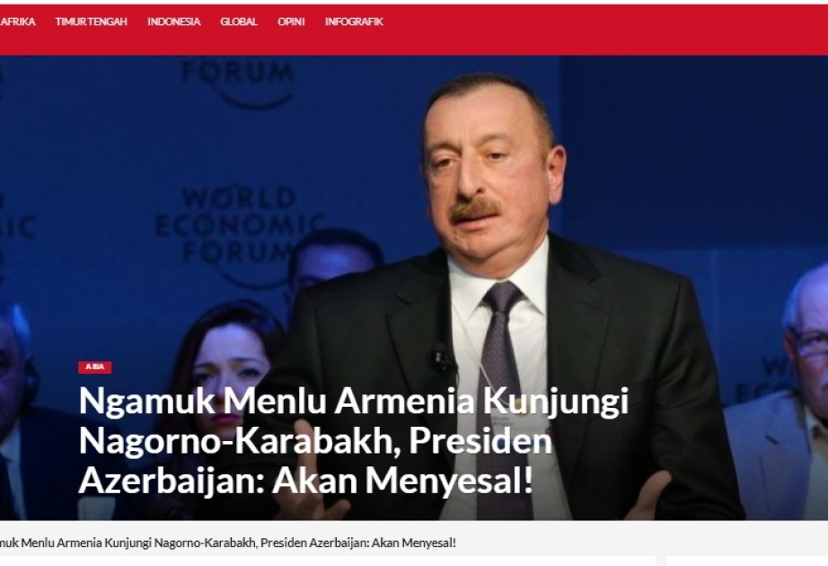 İndoneziya saytı Azərbaycan Prezidentinin Ermənistana xəbərdarlıq etməsindən yazıb