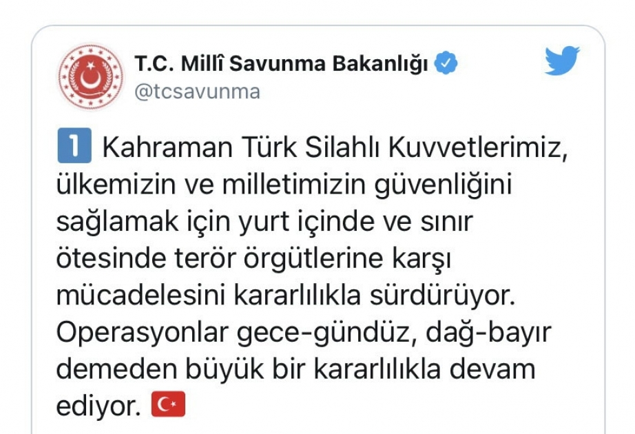 Türkiyənin Silahlı Qüvvələri son bir ayda 43 antiterror əməliyyatı keçirib
