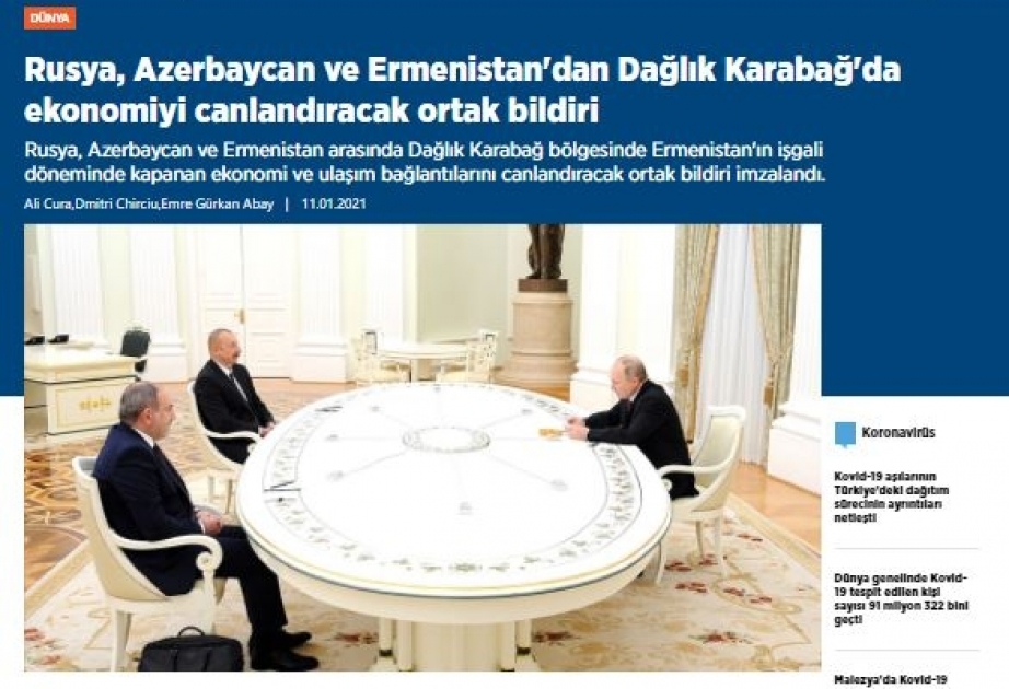 Prezidenti İlham Əliyevin Moskvaya səfəri Türkiyə mediası tərəfindən geniş işıqlandırılıb