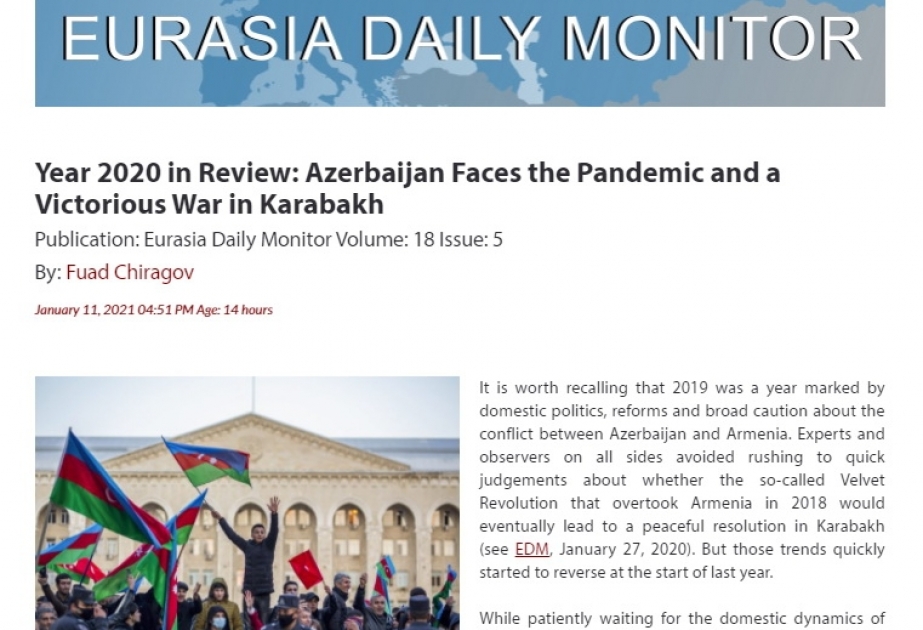 “Eurasia Daily Monitor” nəşrində Azərbaycanın Qarabağ müharibəsində qazandığı Qələbəyə dair məqalə dərc olunub