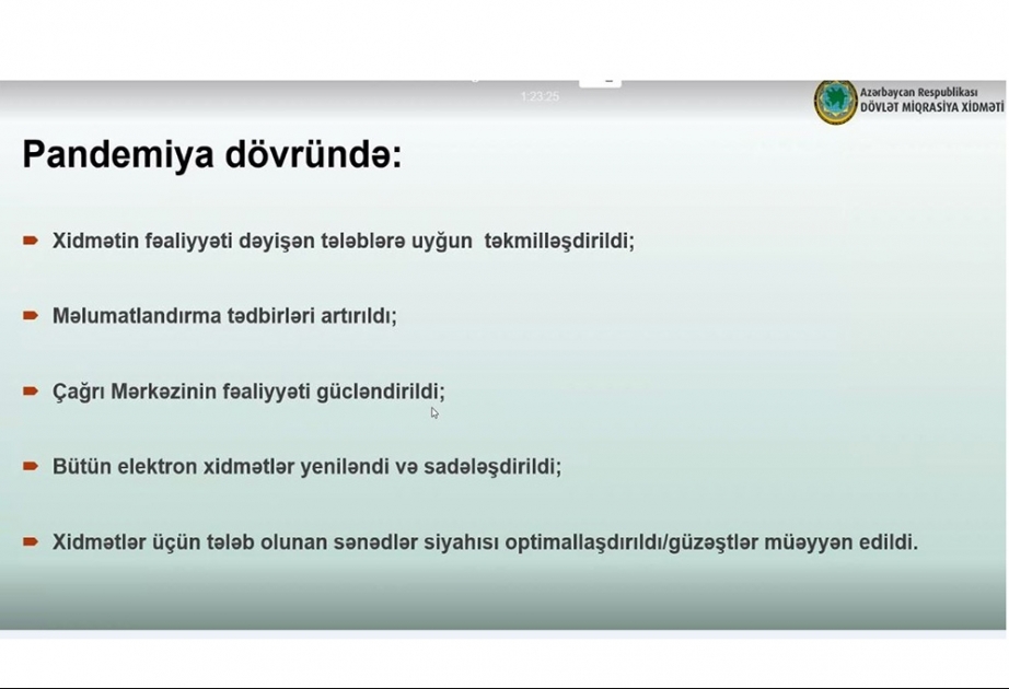 Pandemiya dövründə Dövlət Miqrasiya Xidmətinin fəaliyyəti dəyişən tələblərə uyğun təkmilləşdirilib