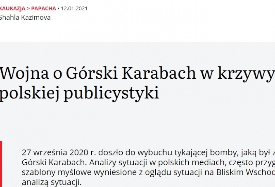 Polşa portalı Qarabağ münaqişəsinin tarixi aspektlərindən yazıb