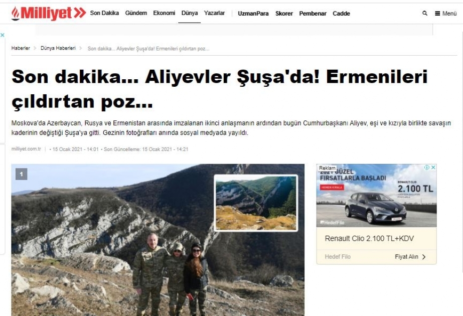 Prezident İlham Əliyevin Şuşaya səfəri Türkiyə mediası tərəfindən geniş işıqlandırılıb