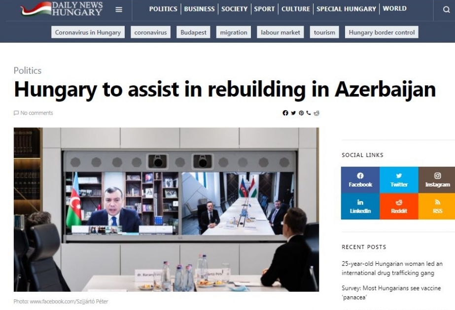Венгрия примет участие в восстановлении разрушенных районов Азербайджана