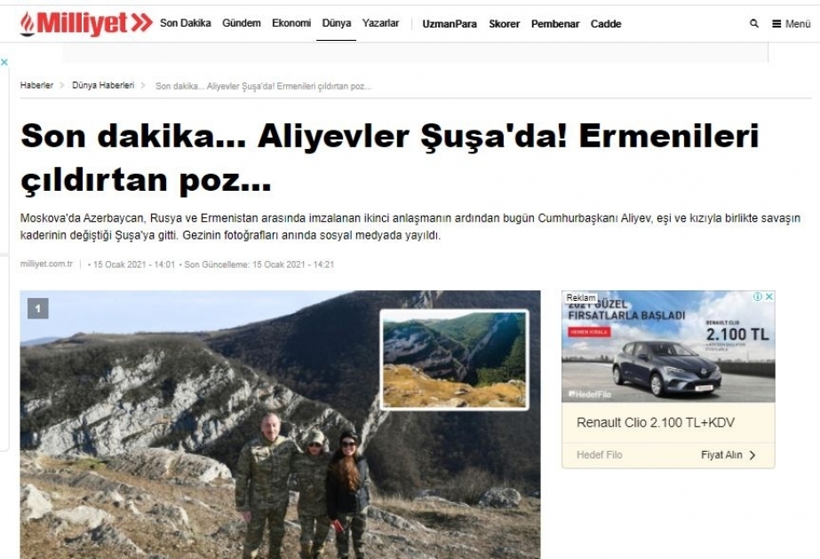 Turkish media highlight Azerbaijani President's visit to Shusha
