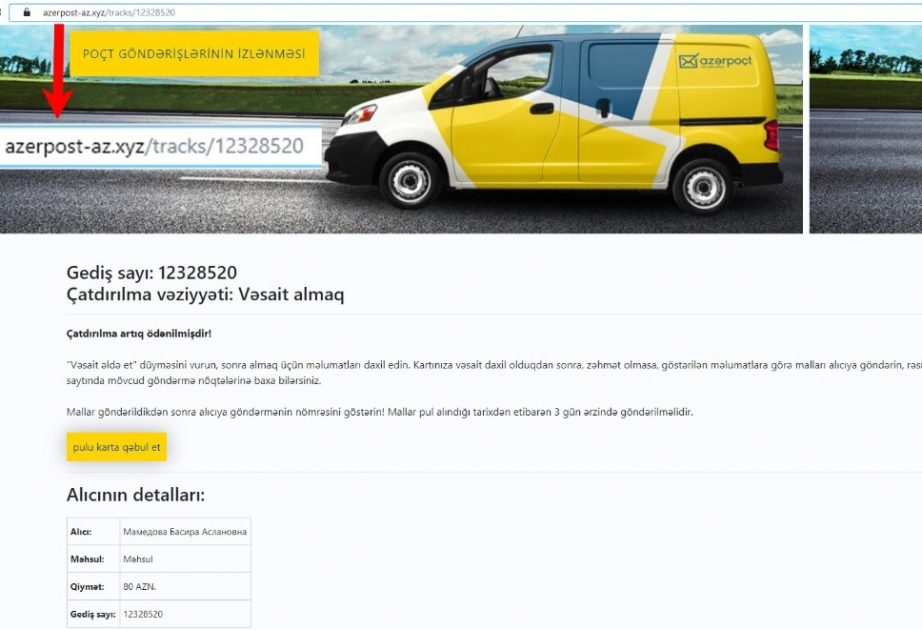 Kiberdələduzlar “Azərpoçt”un rəsmi saytına oxşar saxta saytlar yaradır
