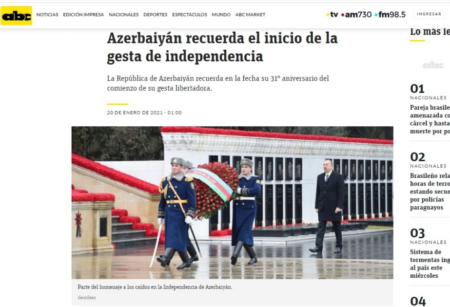ABC: “Azerbaiyán recuerda el inicio de la gesta de independencia”