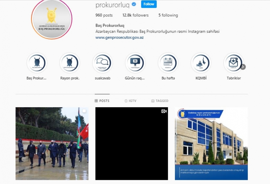 Baş Prokurorluğun daha bir sosial şəbəkəsi rəsmi olaraq təsdiqlənib