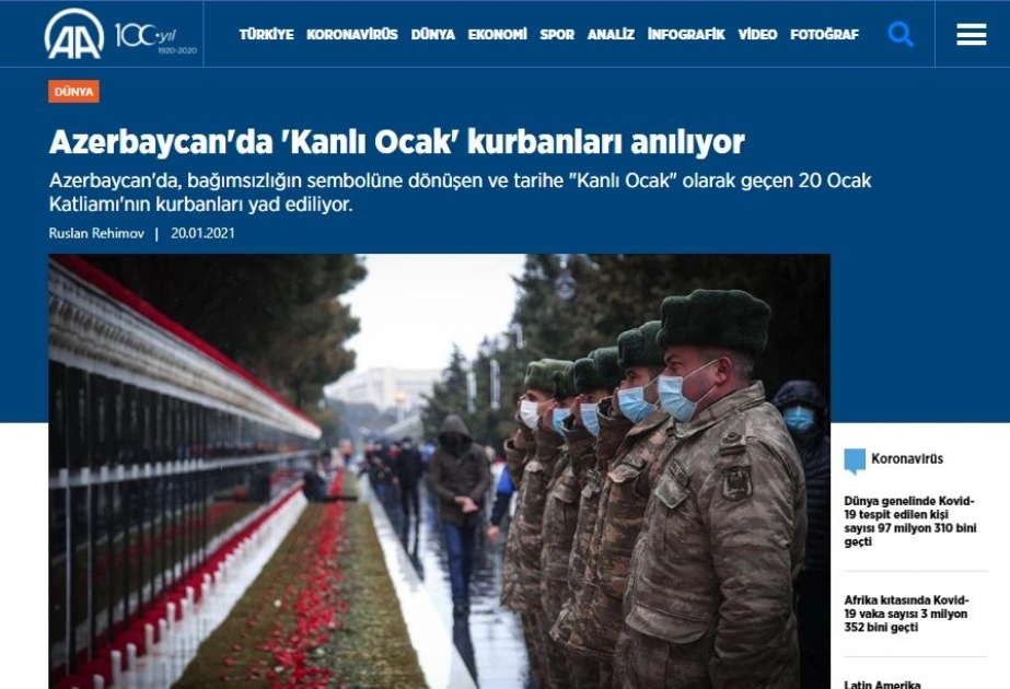 Türkiyə KİV-ləri 20 Yanvar hadisələri barədə geniş məlumatlar yayıb