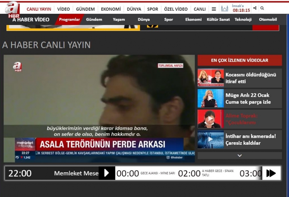 Türkiyənin “A Haber” telekanalı ASALA erməni terror təşkilatının törətdiyi terror aktlarından reportaj yayıb
