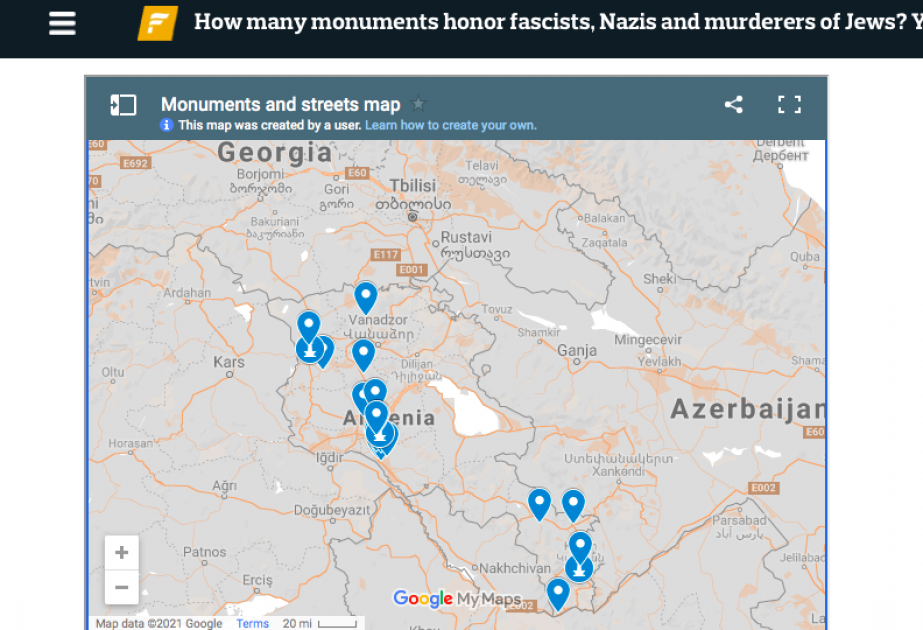 Forward опубликовало статью со списком памятников фашистам и нацистским прислужникам в разных странах мира - Армения одна из них