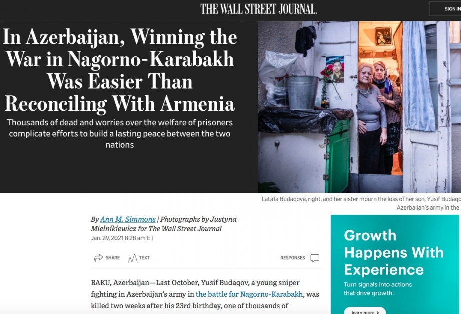 В американском издании Wall Street Journal опубликована статья о победе Азербайджана в Отечественной войне в Карабахе