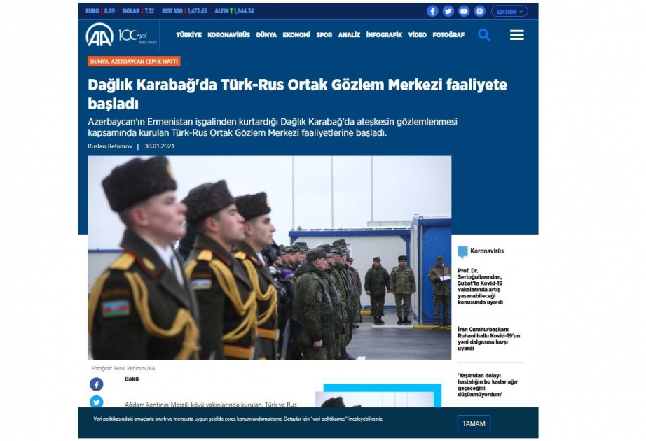 Türkiyə KİV-ləri Ağdamda Birgə Monitorinq Mərkəzinin fəaliyyətə başlamasını geniş işıqlandırıb