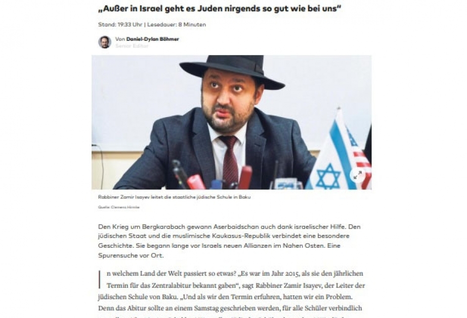“Welt” nəşrində Azərbaycan-İsrail münasibətlərindən bəhs edən məqalə dərc olunub
