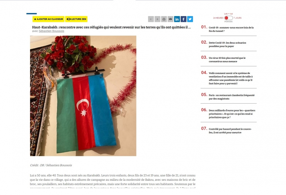 Fransız jurnalist: 44 günlük müharibədə qələbə qazanan Azərbaycan beynəlxalq hüquqla tanınan ərazilərini azad edib