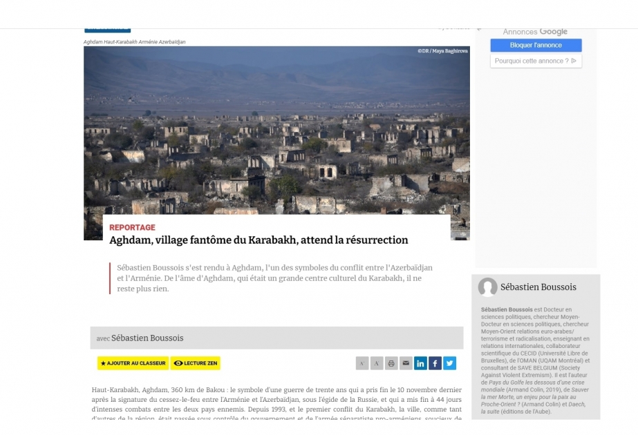 Portal francés: “La ciudad fantasma de Karabaj, Agdam, espera su renacimiento”