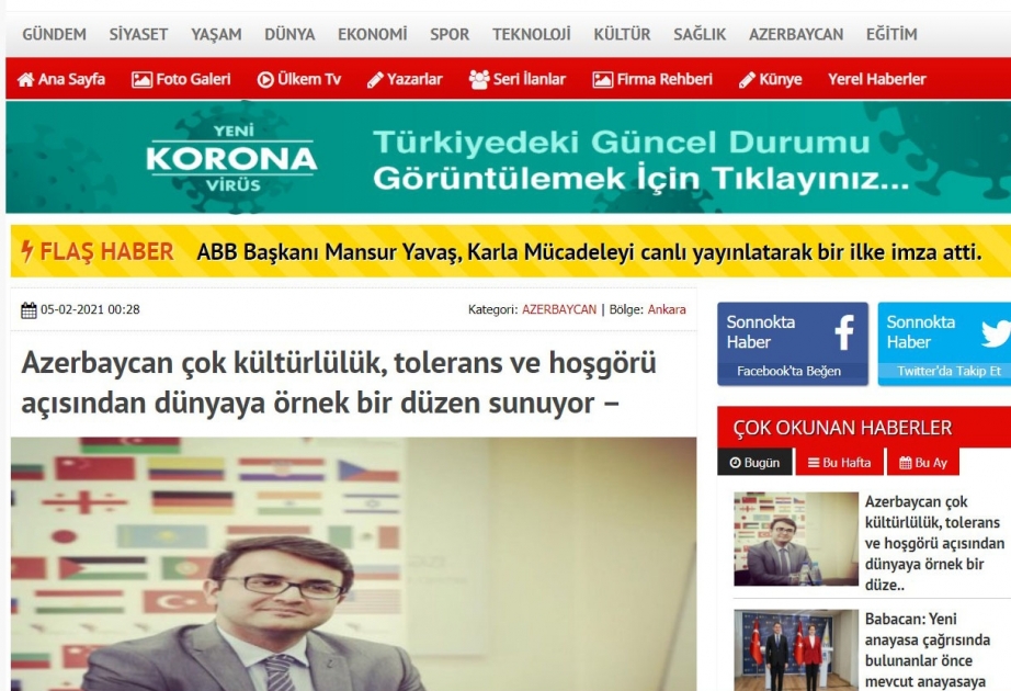 Azərbaycan multikulturalizm və tolerantlıq nümunəsidir