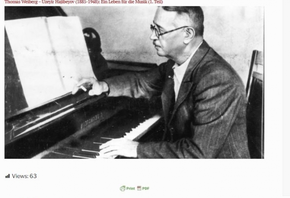 德国历史学家发表作曲家哈吉贝利的相关文章