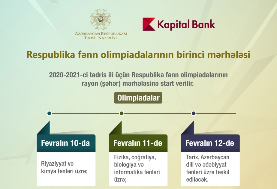 Sabah riyaziyyat və kimya fənləri üzrə Respublika fənn olimpiadalarının birinci mərhələsi keçiriləcək