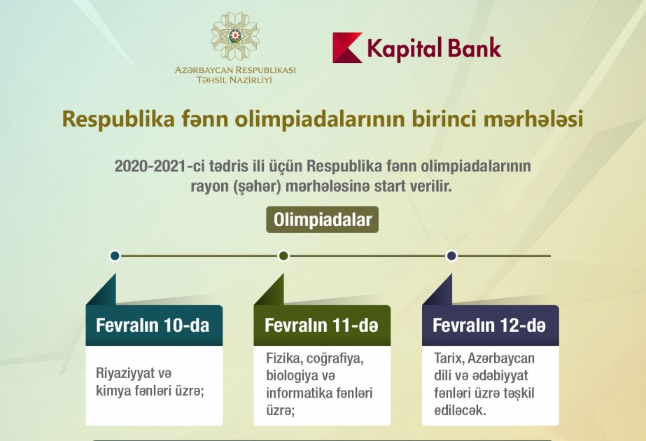 Sabah fizika, coğrafiya, biologiya və informatika üzrə fənn olimpiadalarının birinci mərhələsi keçiriləcək
