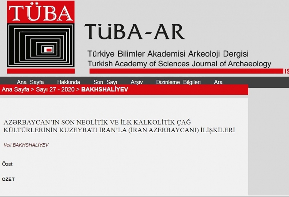 AMEA-nın müxbir üzvü Vəli Baxşəliyevin məqaləsi Türkiyə Elmlər Akademiyasının jurnalında dərc olunub