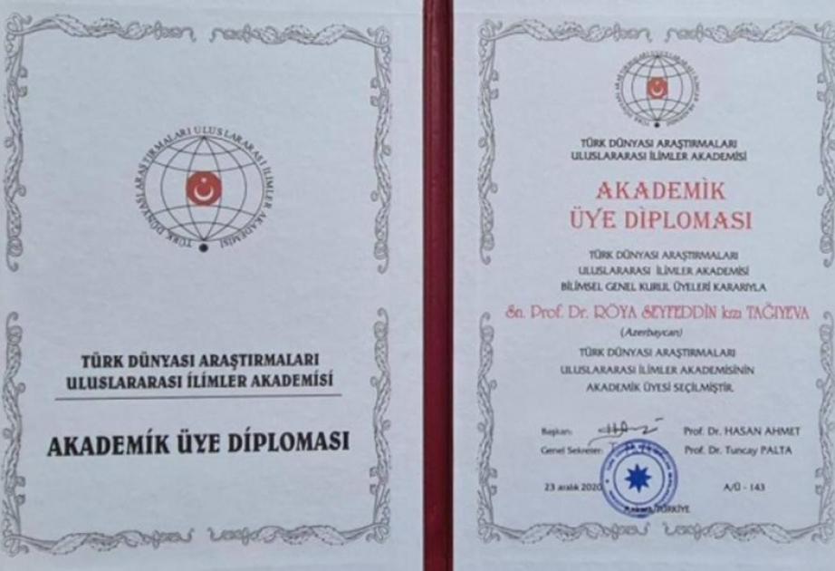 Xalçaşünas alim Türk Dünyası Araşdırmaları Beynəlxalq Elmlər Akademiyası tərəfindən mükafatlandırılıb