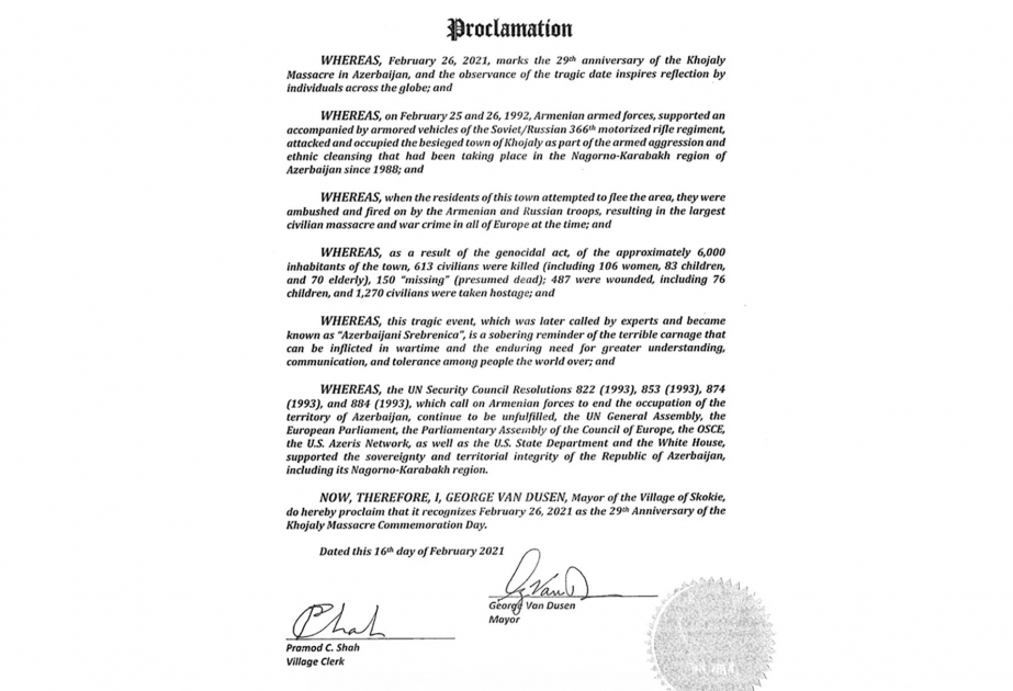 El 26 de febrero se declara como el Día de Conmemoración de las Víctimas de Joyalí en el estado de Illinois de EE.UU.