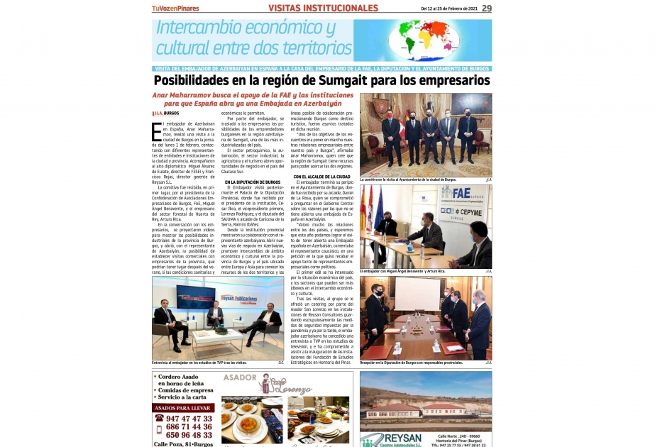 Periódico español ha publicado un artículo referente a la posibilidad de establecer una cooperación entre Sumgait y Burgos