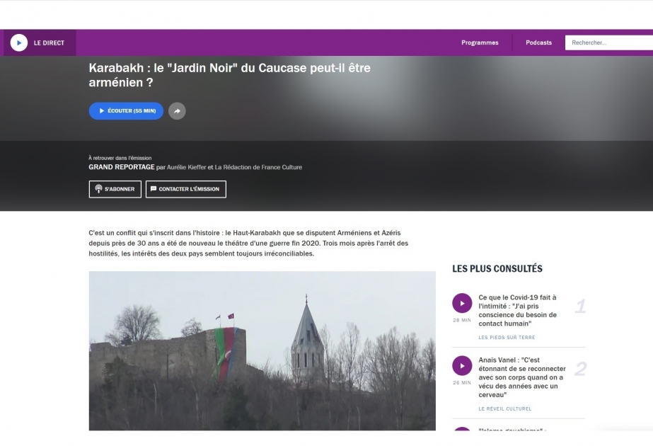 "France Culture" emitió un programa sobre la victoria de Azerbaiyán en la guerra de Karabaj