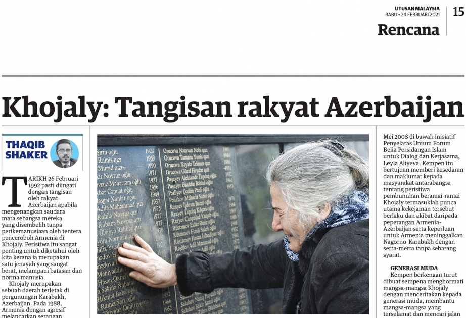 Malayziya qəzetində “Xocalı: Azərbaycan xalqının fəryadı” adlı məqalə dərc edilib