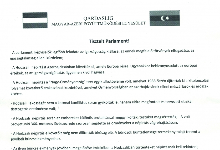 La declaración relativa al genocidio de Joyalí está dirigida al gobierno húngaro