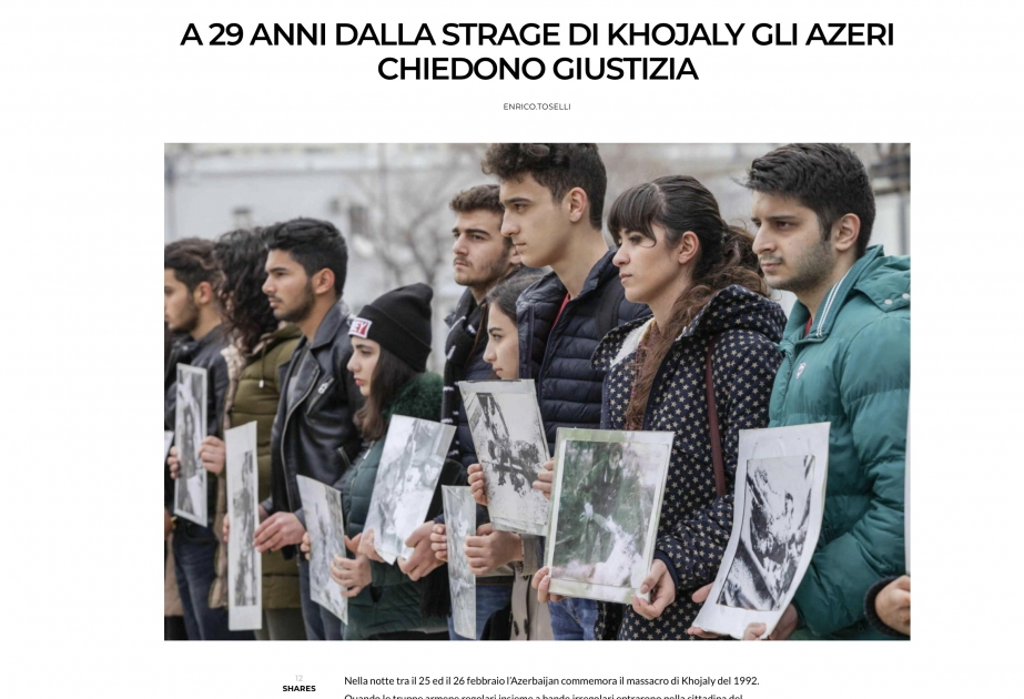İtalyan jurnalist: Xocalı faciəsinin səbəbkarları cəzalandırılmalıdır