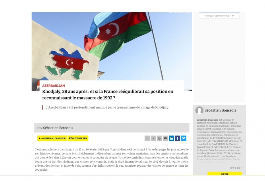 البوابة الفرنسية تنشر مقالاً داعياً إلى الاعتراف بالإبادة الجماعية في خوجالي