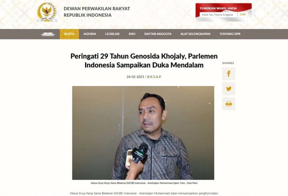 El Parlamento indonesio expresó sus condolencias en el 29º aniversario del genocidio de Joyalí