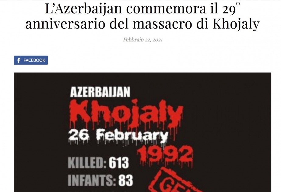 İtaliya mediası Xocalı soyqırımından yazıb