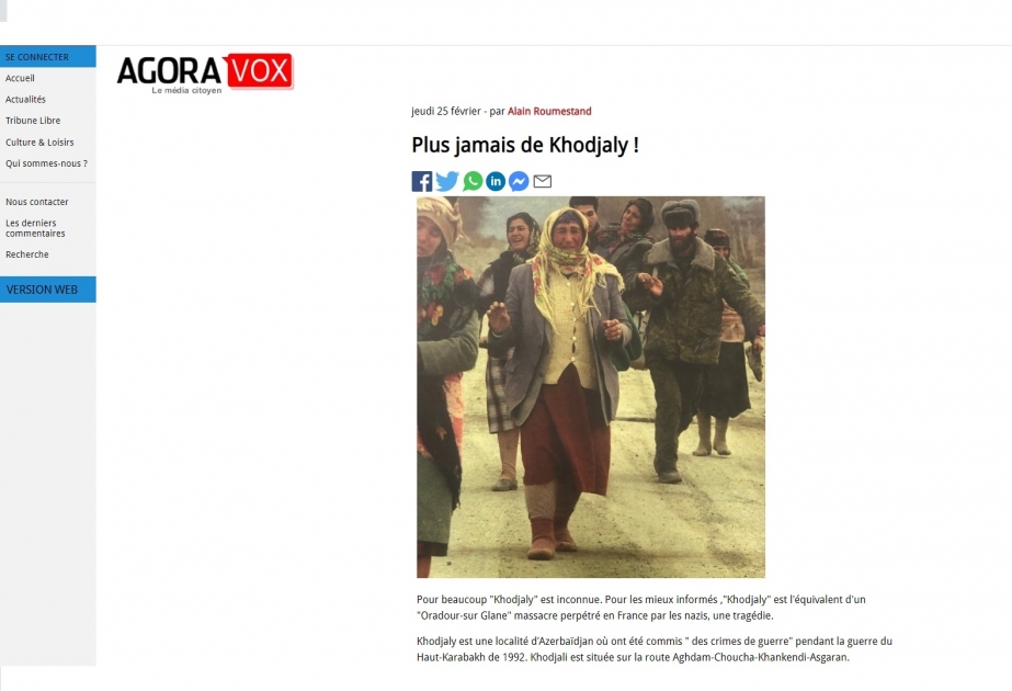 Fransa portalı Xocalı soyqırımından yazır