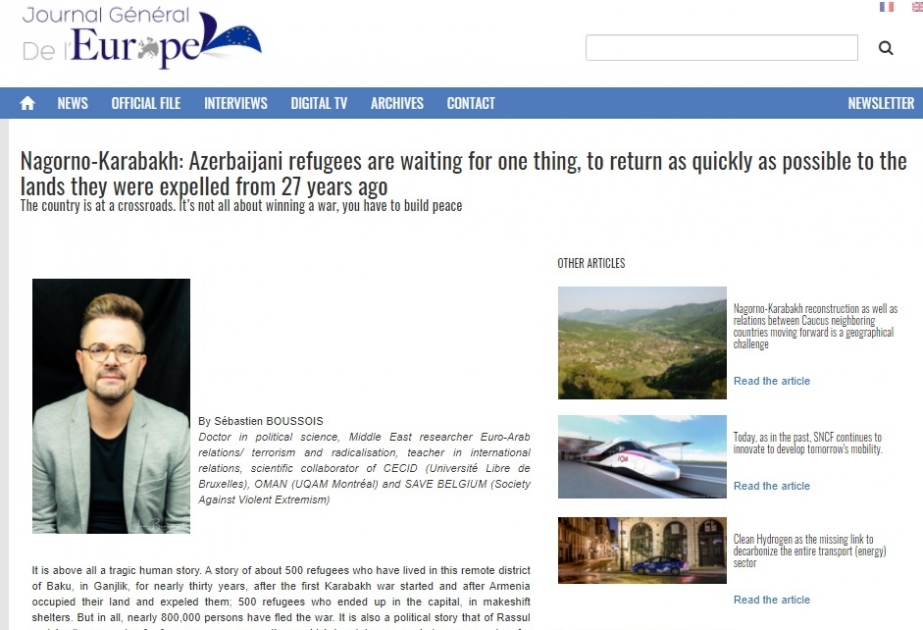 “Journal General de l'Europe”: Azərbaycanlı məcburi köçkünlər doğma yurdlarına qayıtmağı səbirsizliklə gözləyirlər
