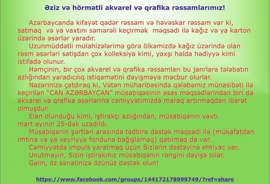 “Can Azərbaycan” respublika yaradıcılıq müsabiqəsinə qeydiyyatın vaxtı uzadılıb