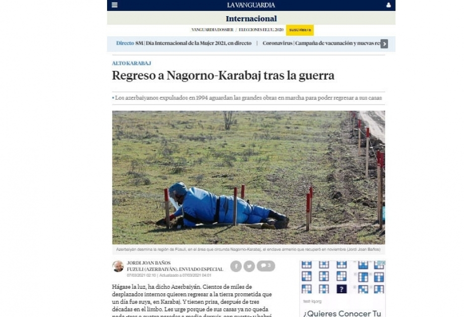 Газета La Vanguardia: Возвращение в Карабах после войны