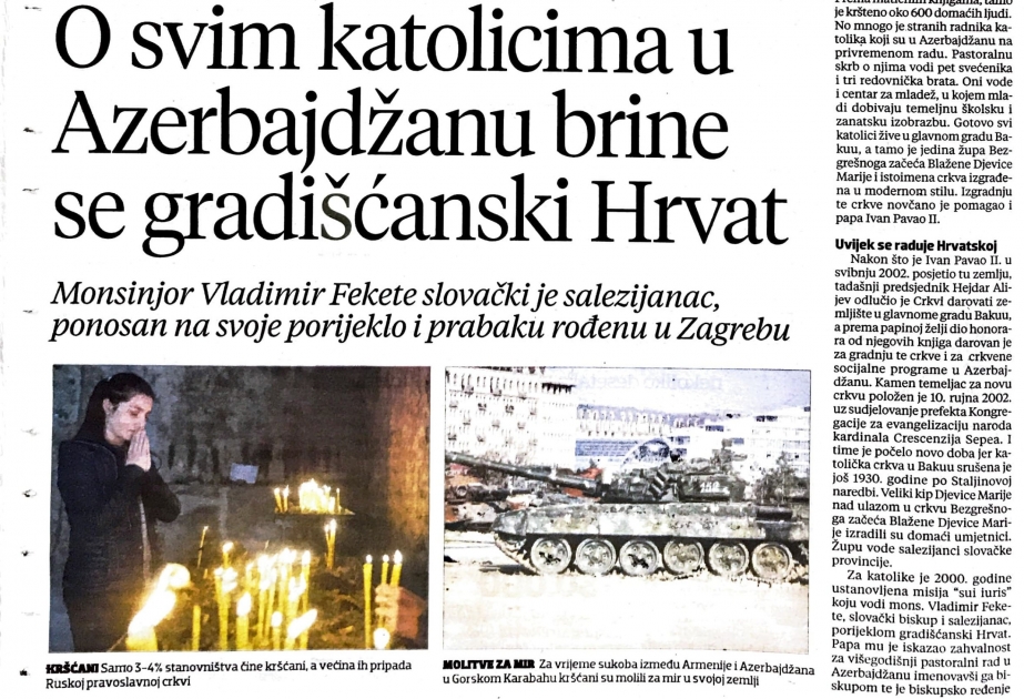 Xorvatiya qəzeti Azərbaycanda mövcud olan tolerant mühitdən yazıb