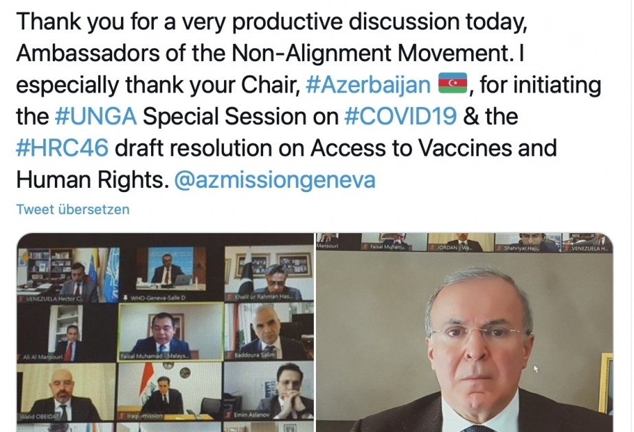 WHO chief thanks Azerbaijan for initiating UNGA special session on COVID-19 and draft resolution on Access to Vaccines