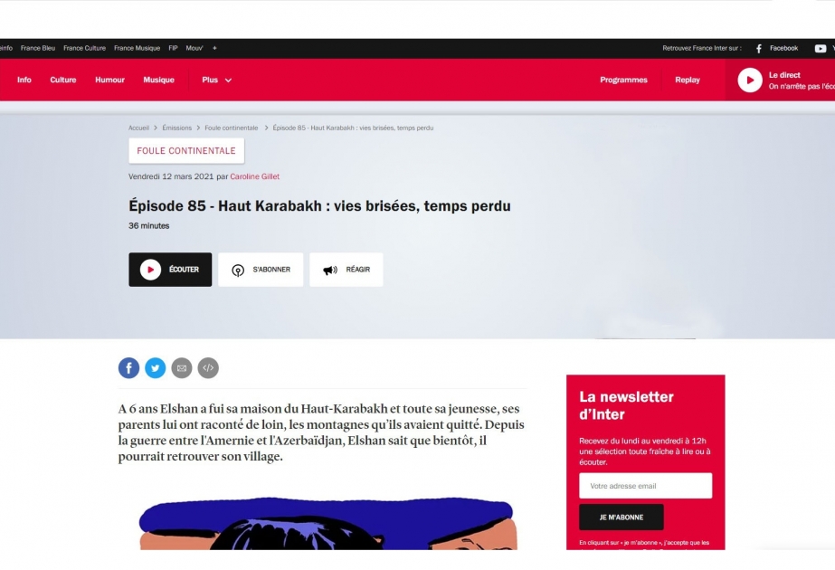 “France Inter” radiosunda Qarabağla bağlı veriliş yayımlanıb