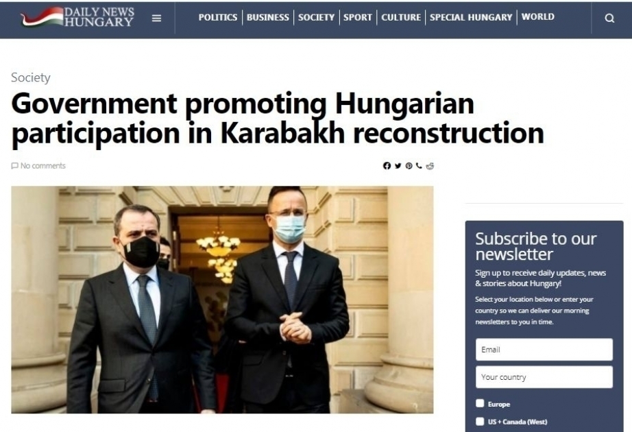 وزير خارجية هنغاريا: بودابست تدعم سيادة أذربيجان ووحدة أراضيها داخل الحدود المعترف بها دولياً