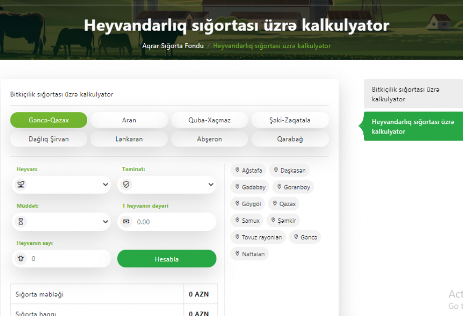 Azərbaycanda ilk dəfə mal-qaranın sığortası kalkulyatoru istifadəyə verilib