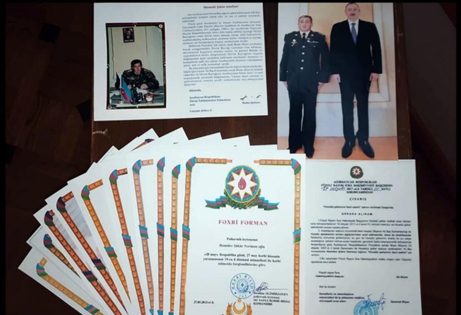 Tarix Muzeyinə Azərbaycanın Milli Qəhrəmanı, şəhid polkovnik Şükür Həmidovun şəxsi əşyaları təqdim edilib