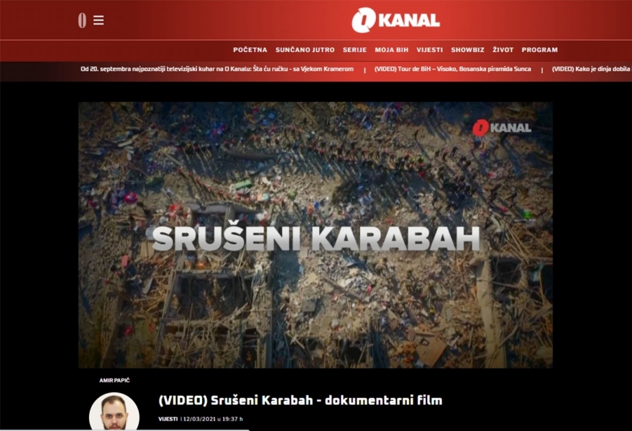 Bosniya və Herseqovinanın məşhur telekanalı Qarabağ müharibəsi ilə bağlı reportaj yayımlayıb