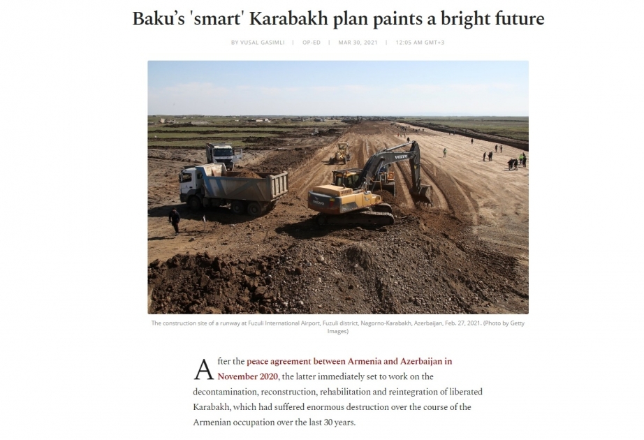Nüfüzlu “Daily Sabah” qəzeti Qarabağın inkişafından yazıb