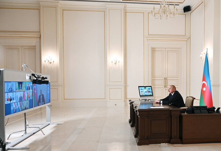 Informal Summit of Cooperation Council of Turkic-Speaking States was held in video conference format  Azerbaijani President Ilham Aliyev made a speech at the Summit VIDEO